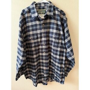 Field & Stream Mens XL Navy Blue Plaid Flannel Button Down Heavyweight Cotton